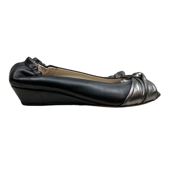 AGL Attilio Giusti Leombruni Flats Low Wedge Peep Toe Black Leather Women Sz 6‎ - Picture 1 of 8